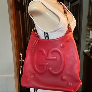 Gucci Red Shoulder Bag with Embossed GG Logo